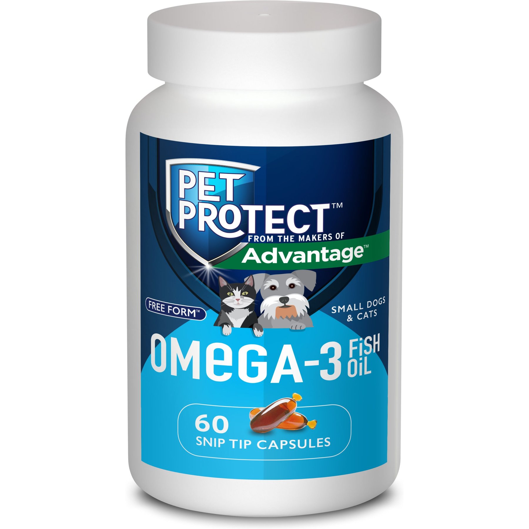 Pet Protect Vet-Formulated Free Form Omega-3 Fish Oil Snip Tip Capsule Supplements for Small Dogs & Cats, 60 count