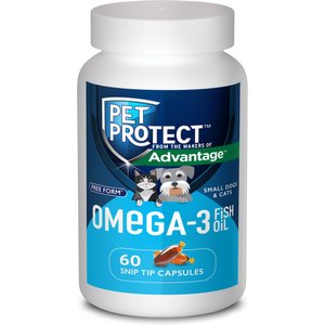 Pet Protect Free Form Omega-3 Fish Oil Snip Tip Capsule Supplements for Small Dogs & Cats, 60 count