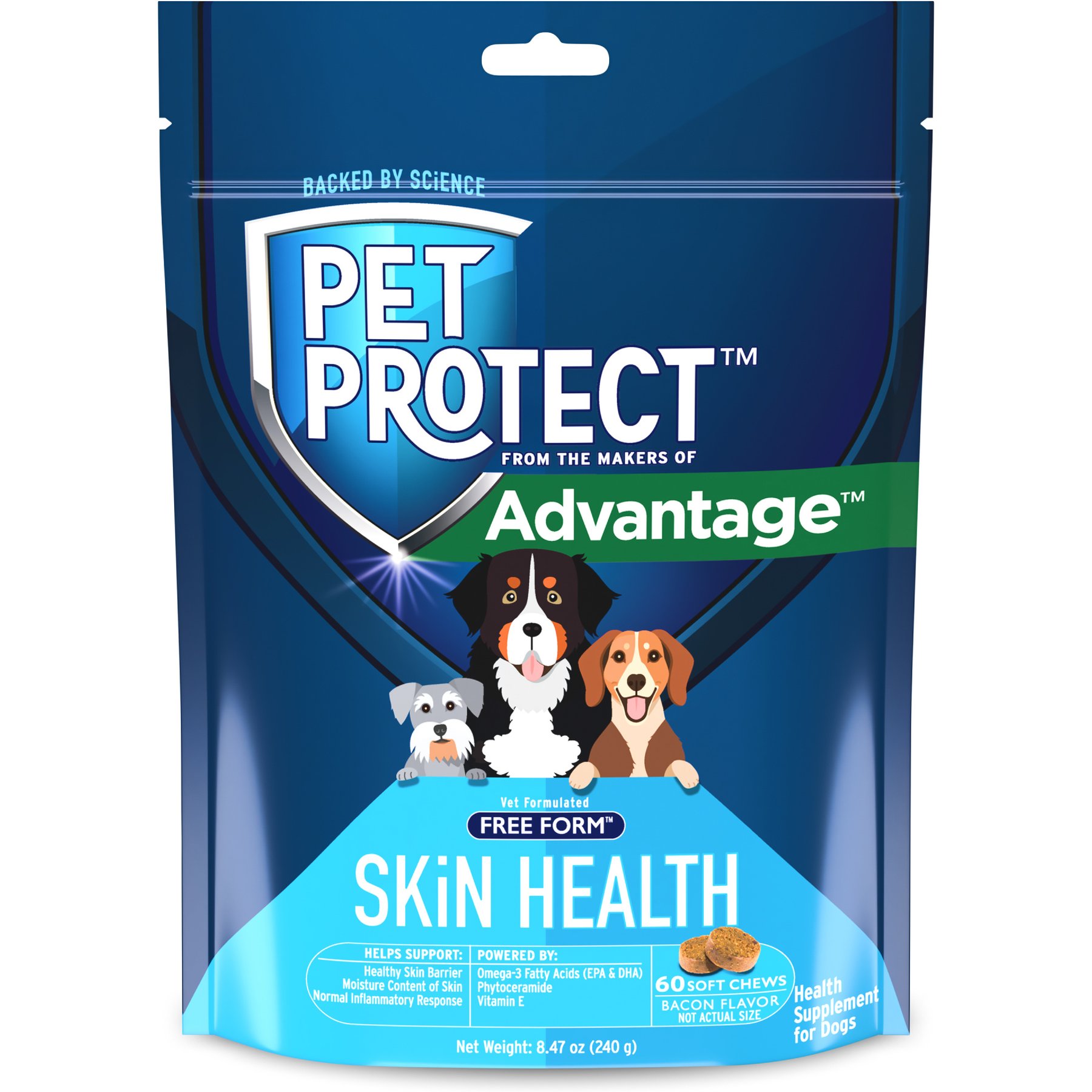 Pet Protect Vet-Formulated Free Form Skin Health Supplement for Dogs, 60 count