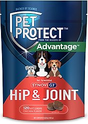 Pet Protect Synovi G3 Hip & Joint Chicken Flavored Soft Chew Supplement with Glucosamine for Dogs, 120 count