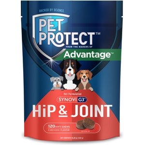 Pet Protect Synovi G3 Hip & Joint Chicken Flavored Soft Chew Supplement with Glucosamine for Dogs, 120 count