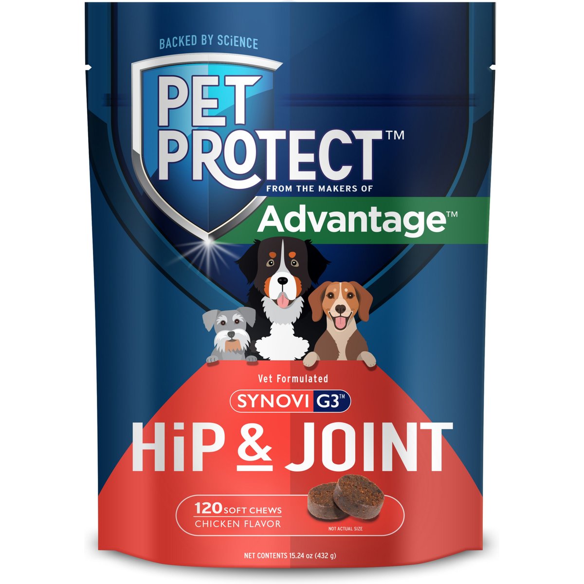 Pet Protect Vet-Formulated Synovi G3 Hip & Joint Chicken Flavored Soft Chew Supplement with Glucosamine for Dogs, 480 count