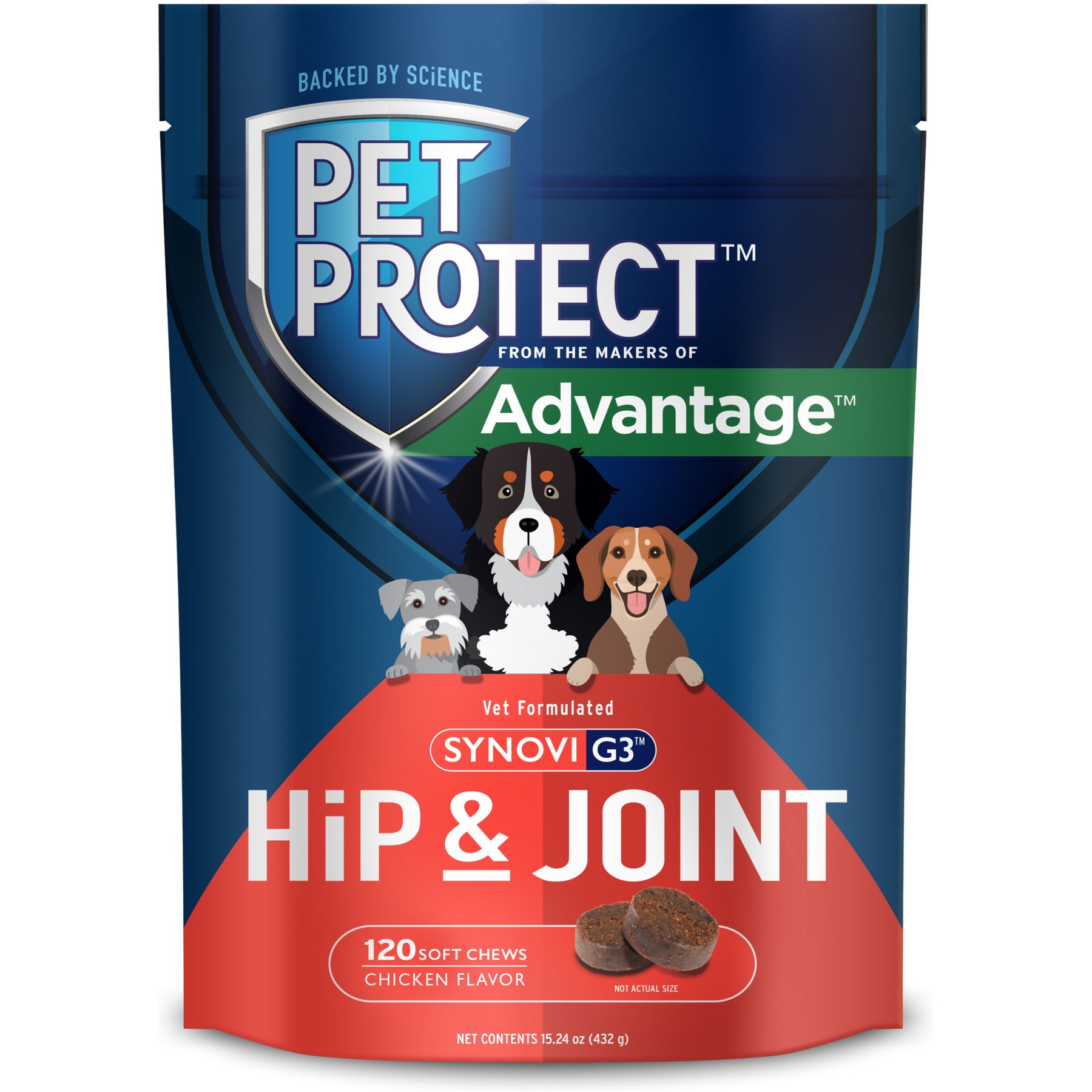 Pet Protect Vet-Formulated Synovi G3 Hip & Joint Chicken Flavored Soft Chew Supplement with Glucosamine for Dogs, 480 count