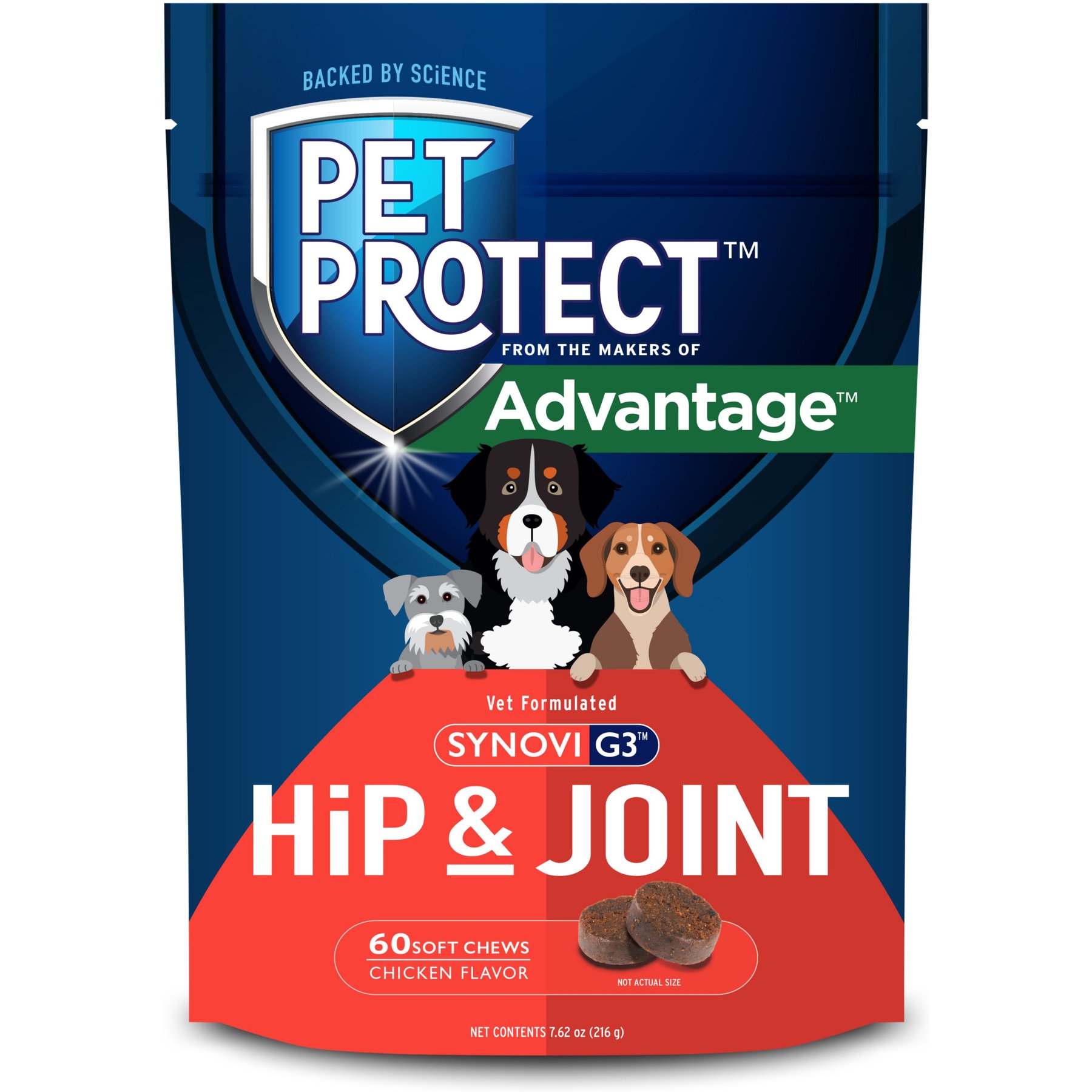 Pet Protect Vet-Formulated Synovi G3 Hip & Joint Chicken Flavored Soft Chew Supplement with Glucosamine for Dogs, 60 count