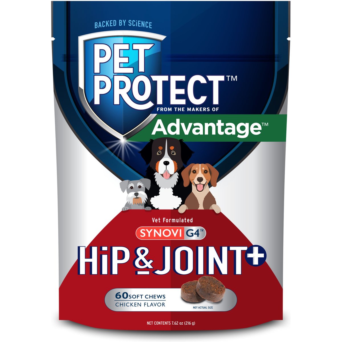 Pet Protect Vet-Formulated Synovi G4 Hip & Joint+ Chicken Flavored Soft Chew Supplement with Glucosamine for Dogs, 120 count