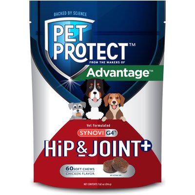 Pet Protect Pet Protect Vet-Formulated Synovi G4 Hip & Joint+ Chicken Flavored Soft Chew Supplement with Glucosamine for Dogs, 60 count
