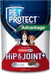 Pet Protect Vet-Formulated Synovi G4 Hip & Joint+ Chicken Flavored Soft Chew Supplement with Glucosamine fo...
