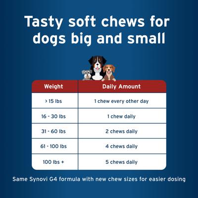 Show full view: Pet Protect Vet-Formulated Synovi G4 Hip & Joint+ Chicken Flavored Soft Chew Supplement with Glucosamine for Dogs, 60 count slide 8 of 11