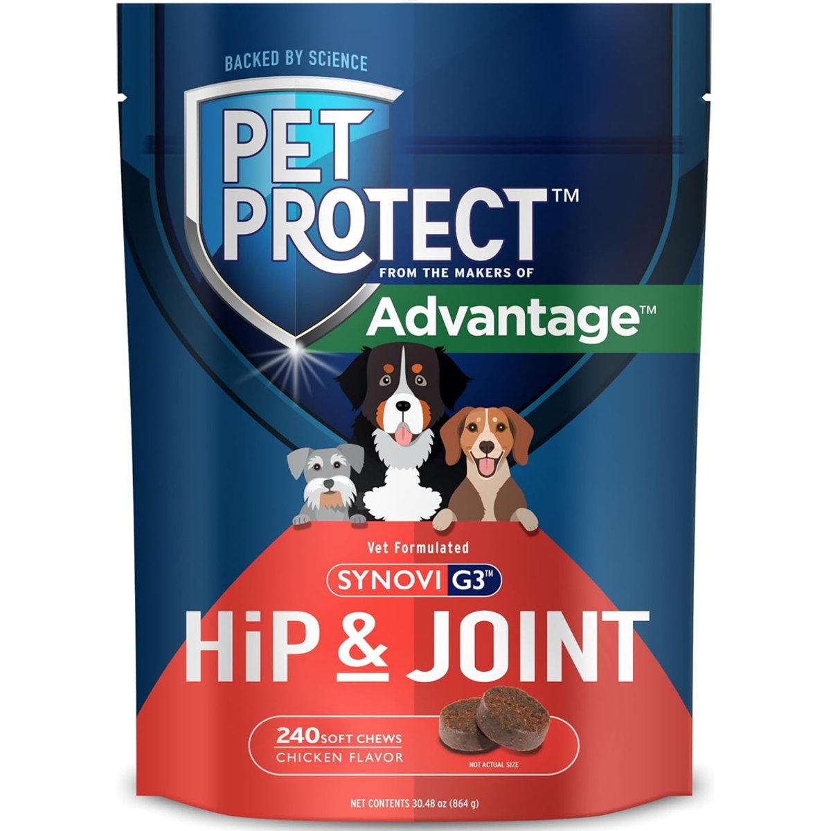 Pet Protect Vet-Formulated Synovi G3 Hip & Joint Chicken Flavored Soft Chew Supplement with Glucosamine for Dogs, 240 count