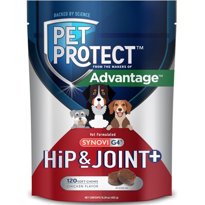 Pet Protect Pet Protect Vet-Formulated Synovi G4 Hip & Joint+ Chicken Flavored Soft Chew Supplement with Glucosamine for Dogs, 120 count