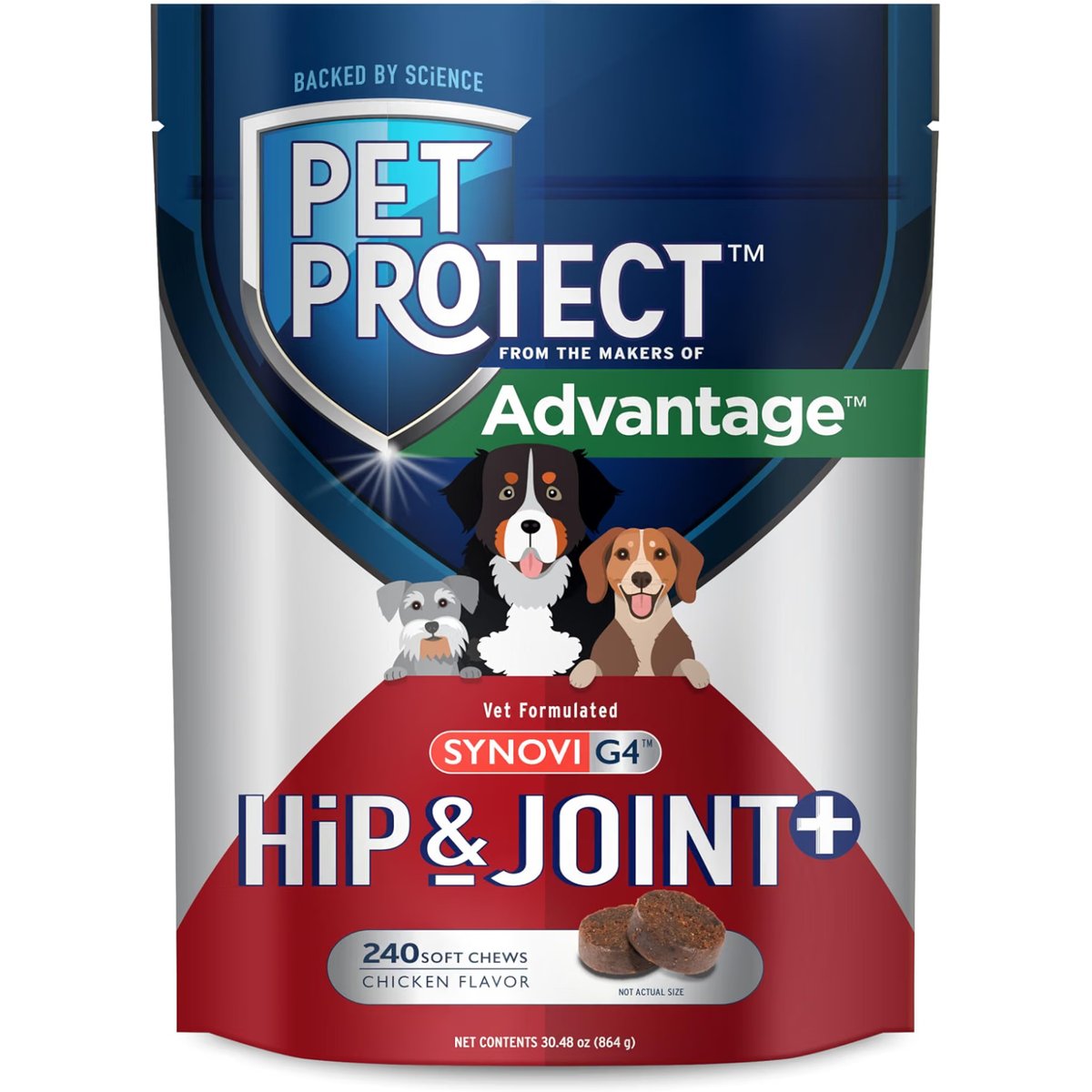Pet Protect Vet-Formulated Synovi G4 Hip & Joint+ Chicken Flavored Soft Chew Supplement with Glucosamine for Dogs, 240 count