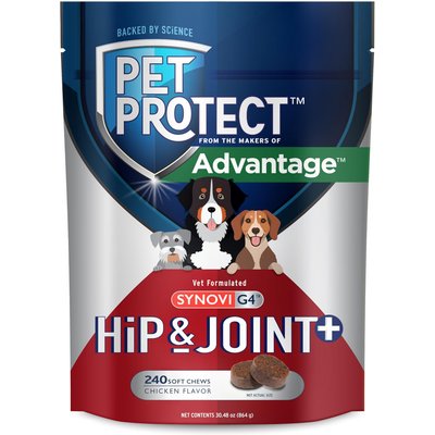 Pet Protect Pet Protect Vet-Formulated Synovi G4 Hip & Joint+ Chicken Flavored Soft Chew Supplement with Glucosamine for Dogs, 240 count