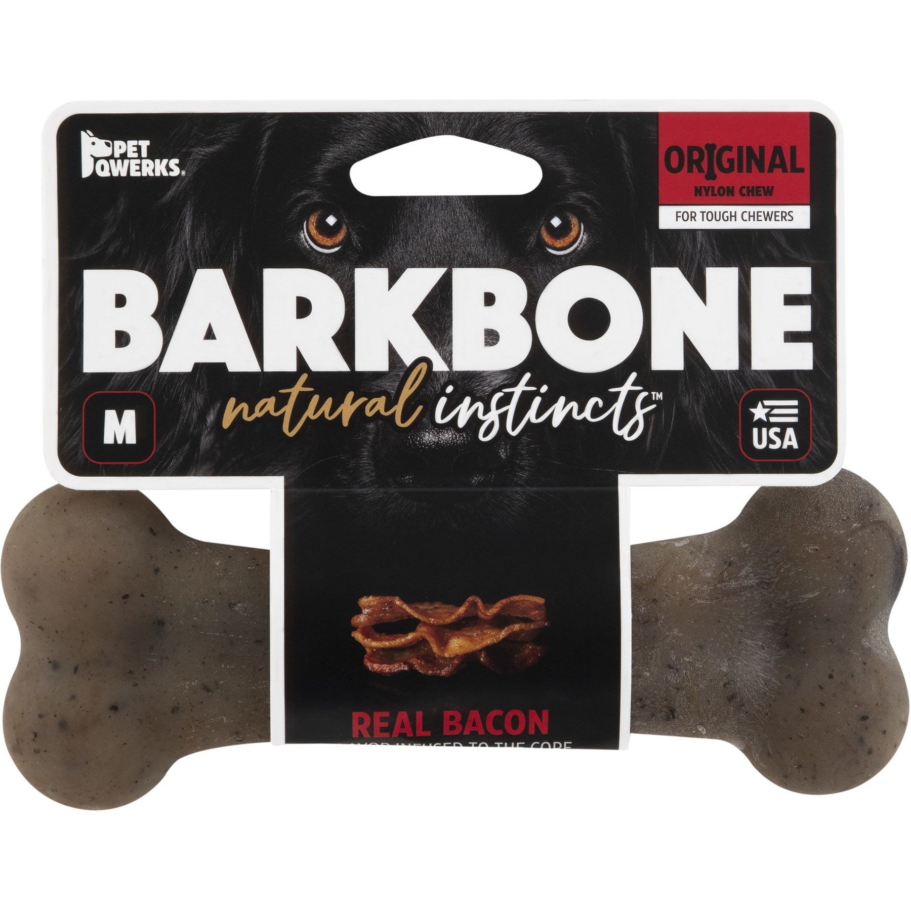 Pet Qwerks BarkBone Bacon Flavor Tough Dog Chew Toy, Medium