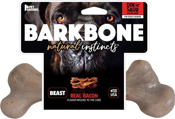 Pet Qwerks Dinosaur BarkBone Bacon Flavor Tough Dog Chew Toy