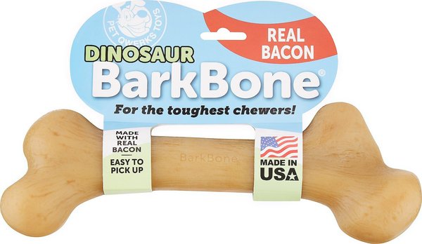 Pet Qwerks Dinosaur BarkBone Bacon Flavor Tough Dog Chew Toy