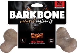 Pet Qwerks Dinosaur BarkBone Bacon Flavor Tough Dog Chew Toy, Large