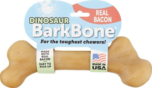 Pet Qwerks Dinosaur BarkBone Bacon Flavor Tough Dog Chew Toy