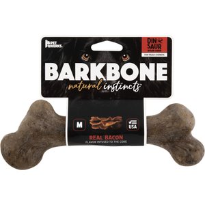 Pet Qwerks Dinosaur BarkBone Bacon Flavor Tough Dog Chew Toy, Medium