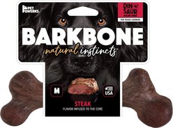 Pet Qwerks Dinosaur BarkBone Nylon & Wood Dog Toy, Brown, Medium