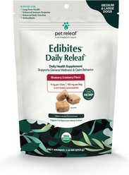 Pet Releaf Edibites Daily Releaf Organic Blueberry Cranberry Flavored Chew Full Spectrum Hemp Extract Health Supplement for Medium & Large Dogs, 30 count