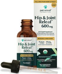 Pet Releaf Hip & Joint Releaf Organic Full Spectrum Hemp Extract Oil & Devils Claw Liquid Hip & Joint Health Supplement for Medium & Large Dogs, 1-fl oz bottle