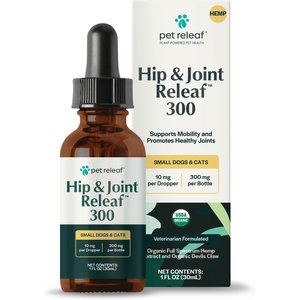 Pet Releaf Hip & Joint Releaf Organic Full Spectrum Hemp Extract Oil & Devil's Claw Liquid Hip & Joint Health Supplement for Small Dogs & Cats