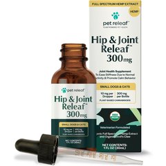 Pet Releaf Hip & Joint Releaf Organic Full Spectrum Hemp Extract Oil & Devils Claw Liquid Hip & Joint Health Supplement for Small Dogs & Cats, 1-fl oz bottle