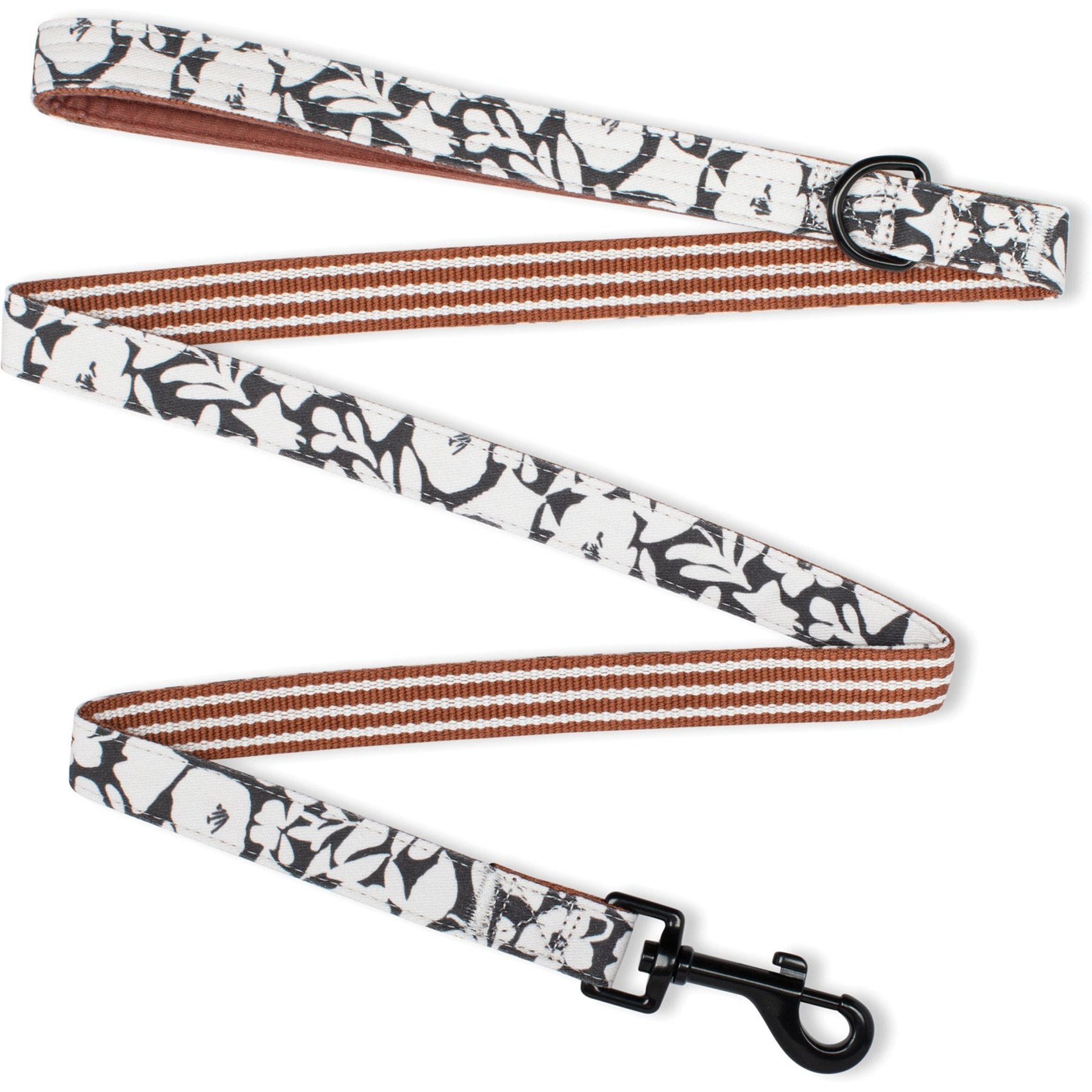 Fringe Studio Charcoal Floral Dog Leash, 4-ft long, 0.78-in wide