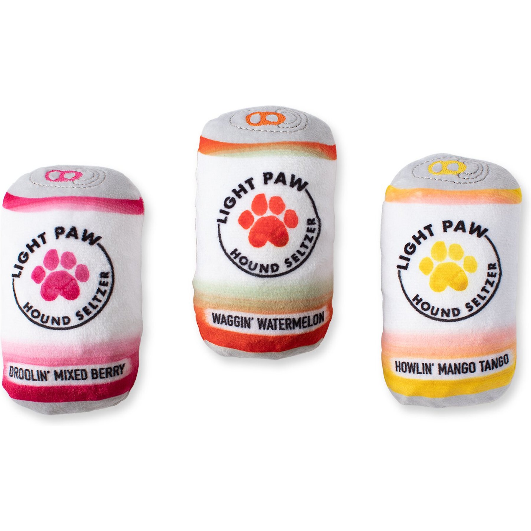 Fringe Studio Light Paw Cans Small Dog Squeaky Plush Dog Toy, 3 count