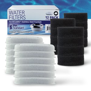 Pet Standard PETLIBRO Model PLWF003 Stainless Steel Pet Water Fountain Replacement Filter & Replacement Pre-Filter Sponges, 67-oz, 12-pack