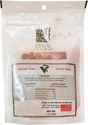 Show full view: PET TAO Beef Heart Freeze-Dried Dog Treats, 3-oz bag slide 3 of 4