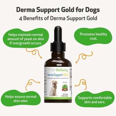 Show full view: Pet Wellbeing Derma Support GOLD Liquid Skin & Coat Supplement for Dogs, 2-oz bottle slide 5 of 11