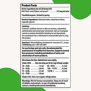 Pet Wellbeing Milk Thistle Bacon Flavored Liquid Liver Supplement for Dogs & Cats, 2-oz bottle