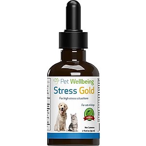 Pet Wellbeing Stress Gold Bacon Flavored Liquid Calming Supplement for Dogs & Cats, 2-oz bottle