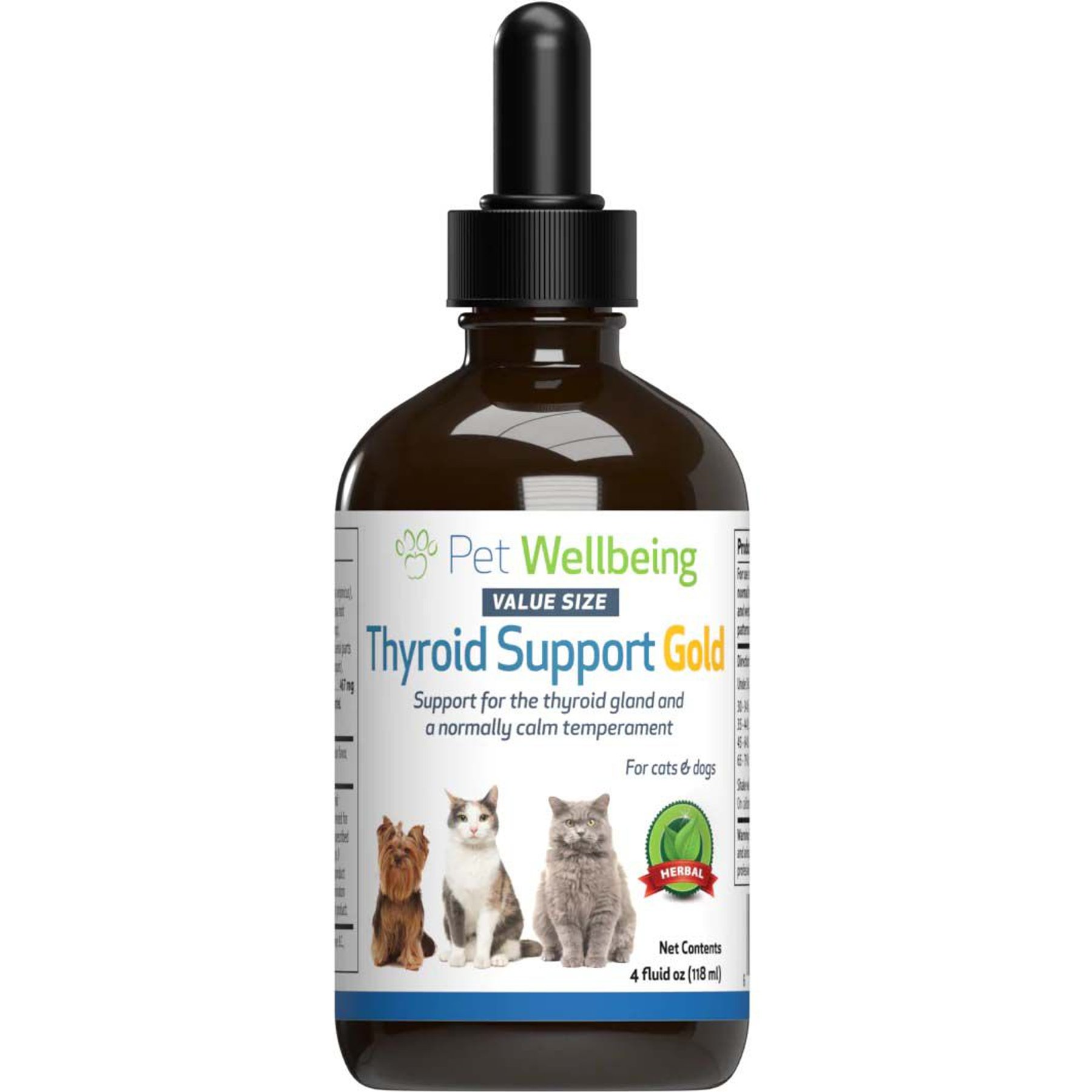 Pet Wellbeing Thyroid Support Gold Bacon Flavored Liquid Supplement for Dogs & Cats, 4-oz bottle
