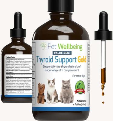 Show full view: Pet Wellbeing Thyroid Support Gold Bacon Flavored Liquid Supplement for Dogs & Cats, 4-oz bottle slide 3 of 11