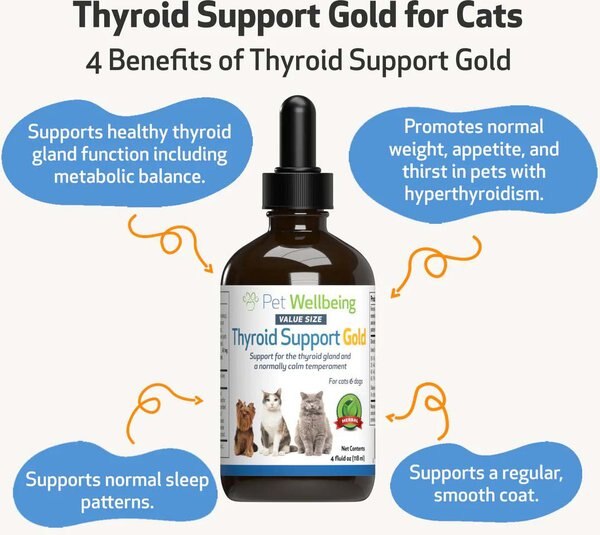 Pet Wellbeing Thyroid Support Gold Bacon Flavored Liquid Supplement for Dogs & Cats