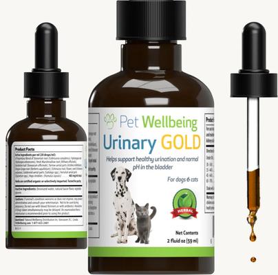 Show full view: Pet Wellbeing Urinary Gold Liquid Urinary Tract Supplement for Dogs & Cats, 2-oz bottle slide 3 of 10