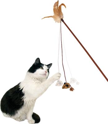 Show full view: Pet Zone Tiger Teaser Wand Cat Toy with Catnip, Color Varies slide 2 of 8