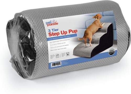 Show full view: PetAble 3 Tier Step Up Pup Dog & Cat Stairs, Gray, Medium slide 5 of 6