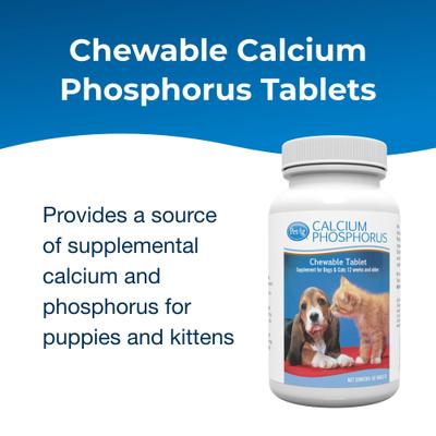 Show full view: PetAg Calcium Phosphorus Daily Chewable Supplement Tablets for Dogs & Cats 12 Weeks & Older, 50-count slide 3 of 9