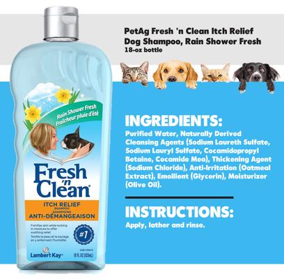 Show full view: PetAg Fresh 'n Clean Itch Relief Dog Shampoo, Rain Shower Fresh, 18-oz bottle slide 2 of 4