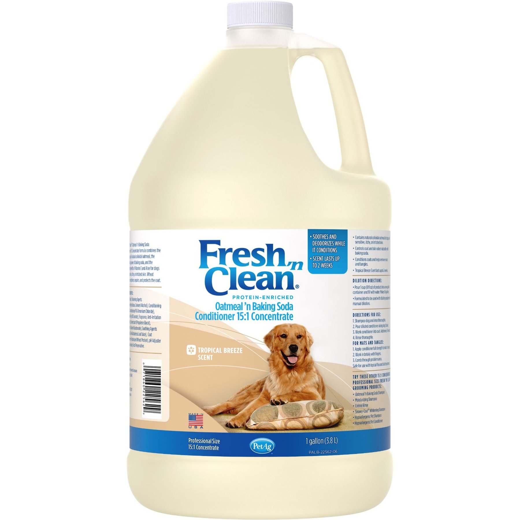 PetAg Fresh 'n Clean Oatmeal 'n Baking Soda Dog Conditioner, Tropical Breeze Scent, 15:1 Concentrate, 1-gal bottle