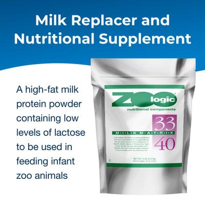 Show full view: PetAg Zoologic Milk Matrix 33/40 Milk Protein Powder for Wild & Exotic Non-Domestic Animals, 5-lb bag slide 2 of 6