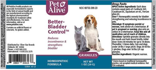 Show full view: PetAlive Better-Bladder Control Granules Incontinence Symptoms Supplement for Dogs & Cats, 1-oz jar slide 5 of 7