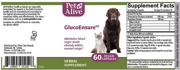 PetAlive GlucoEnsure Blood Sugar Support Dog & Cat Supplement, 60 count