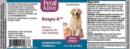 Show full view: PetAlive Respo-K Homeopathic Medicine for Respiratory Infections for Cats & Dogs, 2-fl oz bottle slide 3 of 6