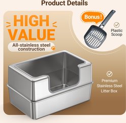 PETALPAW High Sided Stainless Steel Cat Litter Box, XX-Large: 24-in slide 2 of 7