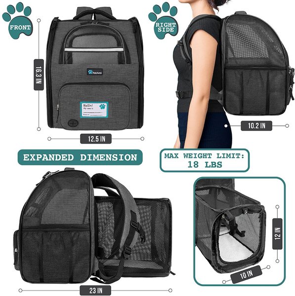 Show full view: PetAmi Airline Approved Backpack Dog & Cat Carrier, Charcoal slide 3 of 8