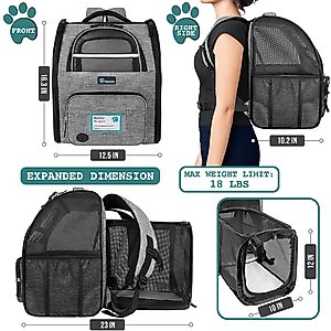 PetAmi Airline Approved Backpack Dog & Cat Carrier, Gray